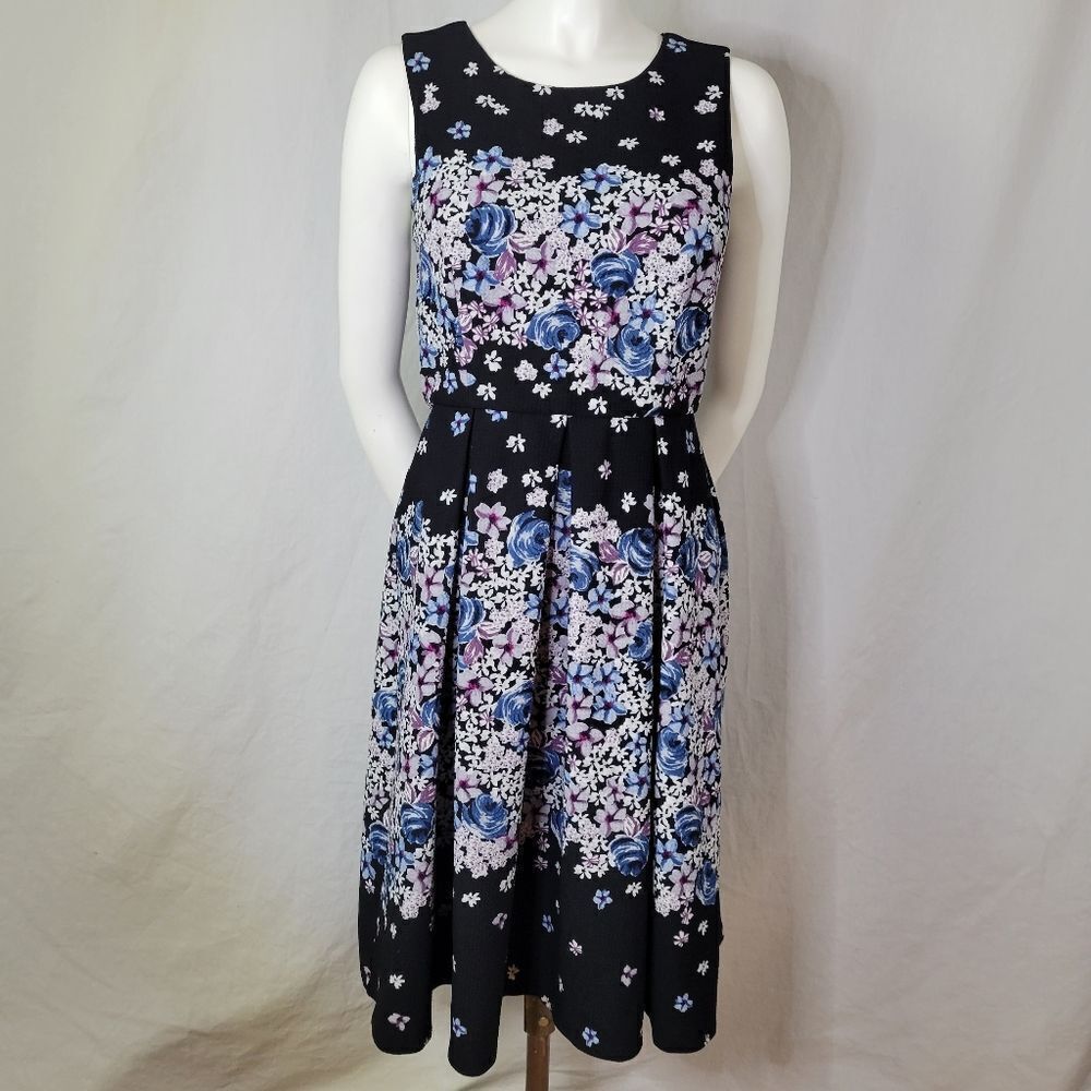Karl Lagerfeld‎ Black Floral Print Lined Sleeveless Dress Size 4